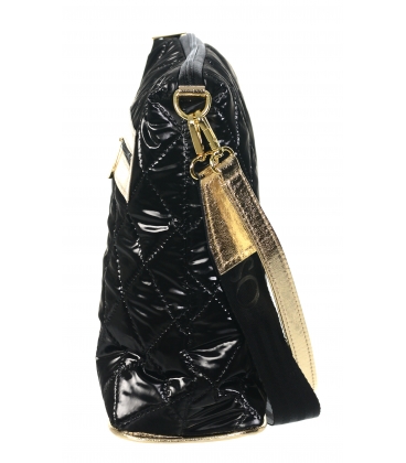 Čierna lesklá prešívaná crossbody kabelka so zlatým popruhom Grosso GStx007blackquilted