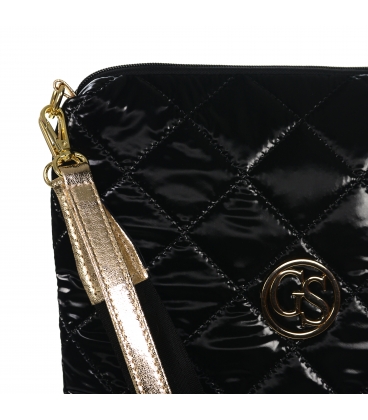 Čierna lesklá prešívaná crossbody kabelka so zlatým popruhom Grosso GStx007blackquilted