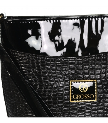 Black lacquered crossbody handbag with step pattern C2m12Mblckstep