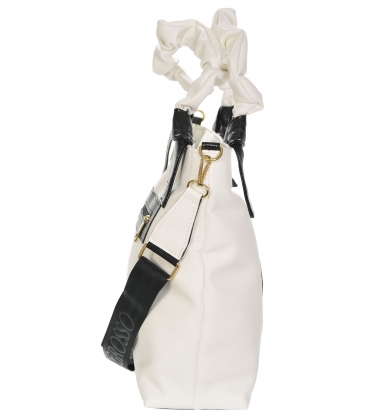 Biela kabelka s ozdobnými rúčkami a čiernymi prvkami 19B015white gold- Grosso