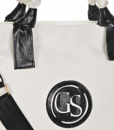 Bílá kabelka s ozdobnými držadly a černými prvky 19B015whitegold- Grosso