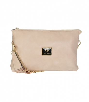 Beige two-compartment handbag with gold chain LPF0211