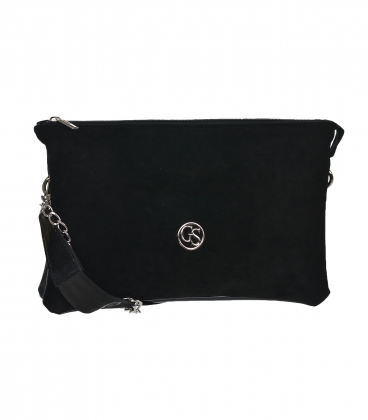 Black two-compartment handbag with silver chain LPF0211