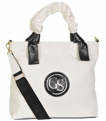 White handbag with decorative handles and black elements 19B015whitegold- Grosso