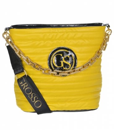 Žluto-černá textilní větší crossbody kabelka s prošíváním a zlatým řetízkem Grosso 11te56pearl
