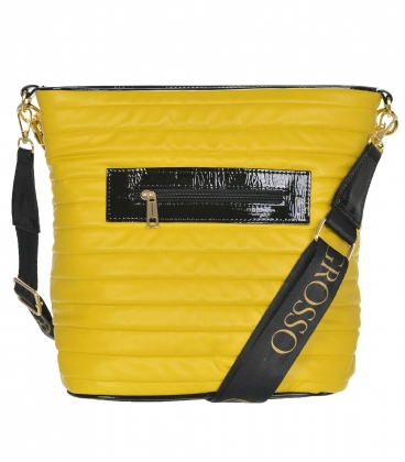 Žlto-čierna textilná väčšia crossbody kabelka s prešívaním a zlatou retiazkou Grosso 11te56pearl