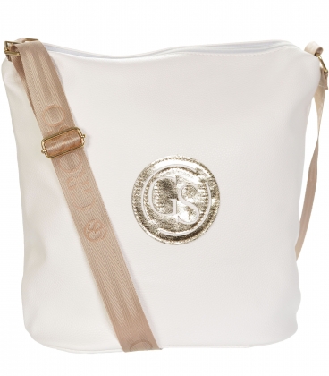 White larger crossbody handbag with gold Grosso logo 11te56white