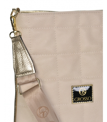 Beige quilted crossbody handbag with gold details Grosso M188beigegold