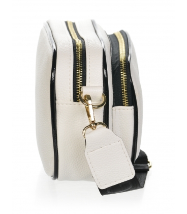 White crossbody handbag with black lacquered hem, logo and strap Grosso JCS0011