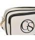 White crossbody handbag with black lacquered hem, logo and strap Grosso JCS0011