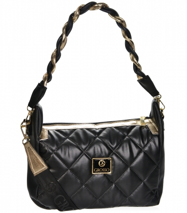 Black handbag with braided handle and quilting JPS0211black gold