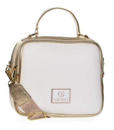 White-gold lacquered handbag with handle Grosso JCS0013whitegold