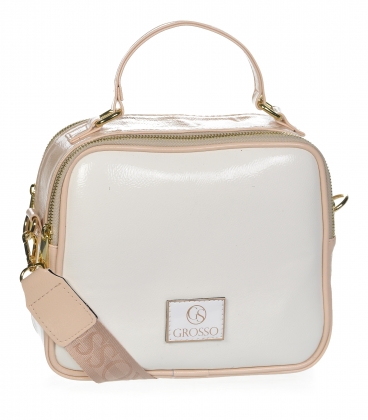 Bílo-béžová lakovaná kabelka s rukojetí Grosso JCS0013whitebeige
