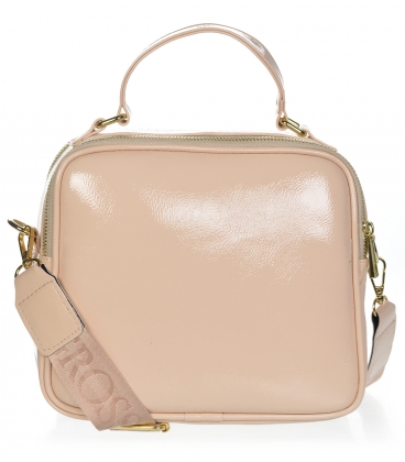Bielo-béžová lakovaná kabelka s rúčkou Grosso JCS0013whitebeige