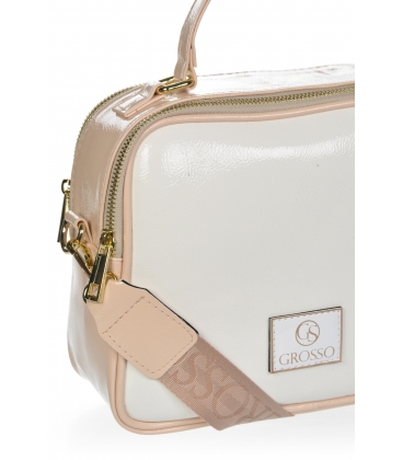 Bielo-béžová lakovaná kabelka s rúčkou Grosso JCS0013whitebeige