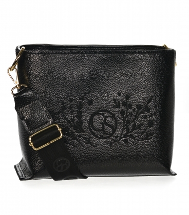 Čierna crossbody kabelka s ozdobnou výšivkou a retiazkou Grosso C22Mblackflowers