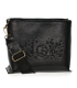 Black crossbody handbag with decorative embroidery and chain Grosso C22Mblackflowers