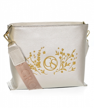 Pearl crossbody handbag with decorative embroidery and chain Grosso C22Mpearlflowers
