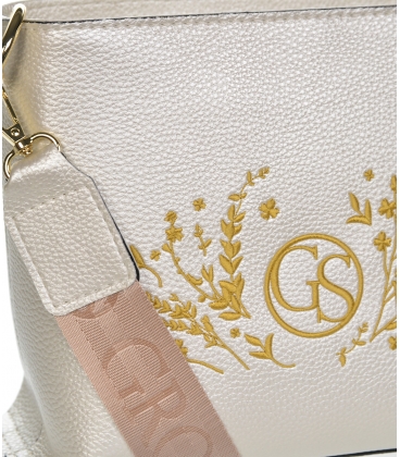 Perleťová crossbody kabelka s ozdobnou výšivkou a řetízkem Grosso C22Mpearlflowers