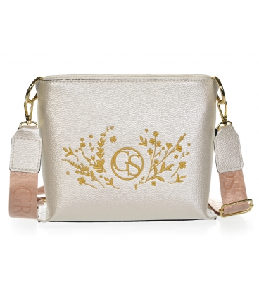 Perleťová crossbody kabelka s ozdobnou výšivkou a řetízkem Grosso C22Mpearlflowers