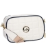 White crossbody handbag with stitching, black trim, logo and Grosso JCS0011