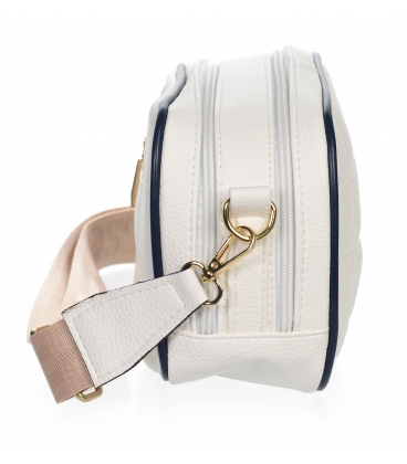 White crossbody handbag with stitching, black trim, logo and Grosso JCS0011