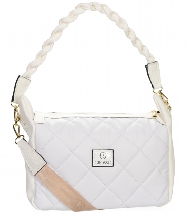 White handbag with braided handle, quilting and strap JPS0211white white