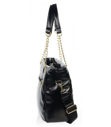 Velká černá prošívaná kabelka s dlouhou černo-zlatou rukojetí v22w003