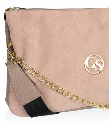 Beige crossbody handbag with decorative embroidery and chain Grosso C22Mbeigeflowers