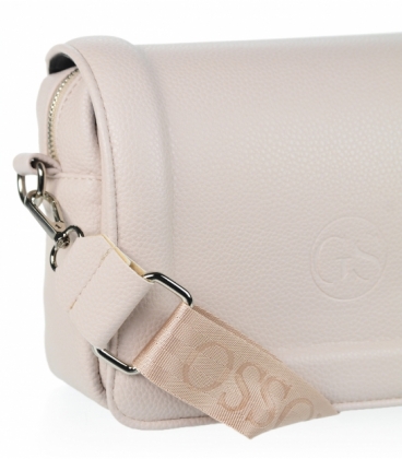 White crossbody handbag with decorative embroidery and chain Grosso C22Mwhiteflowers