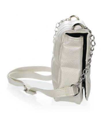 White crossbody handbag with decorative embroidery and chain Grosso C22Mwhiteflowers