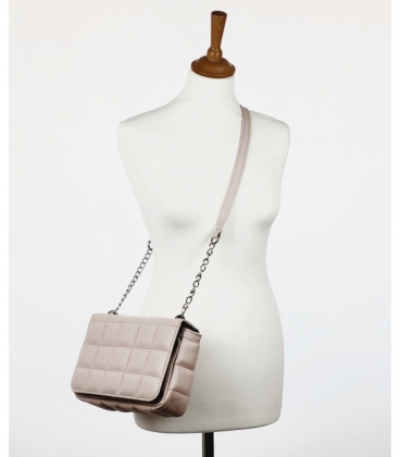 White crossbody handbag with decorative embroidery and chain Grosso C22Mwhiteflowers