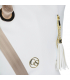 Fehér crossbody táska bronz pánttal és dekoratív bojttal